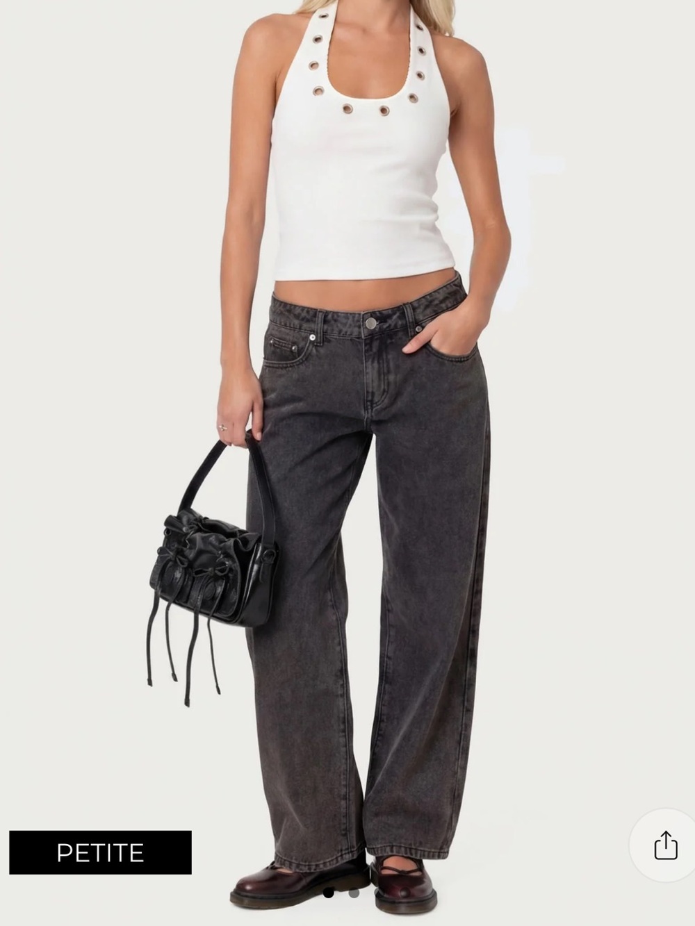 Edikted Petite Raelynn Washed Low Rise Baggy Jeans – Black XS